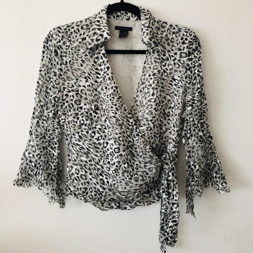 Mossimo Supply Co Leopard Print Wrap Blouse Bell Sleeve Small - Used